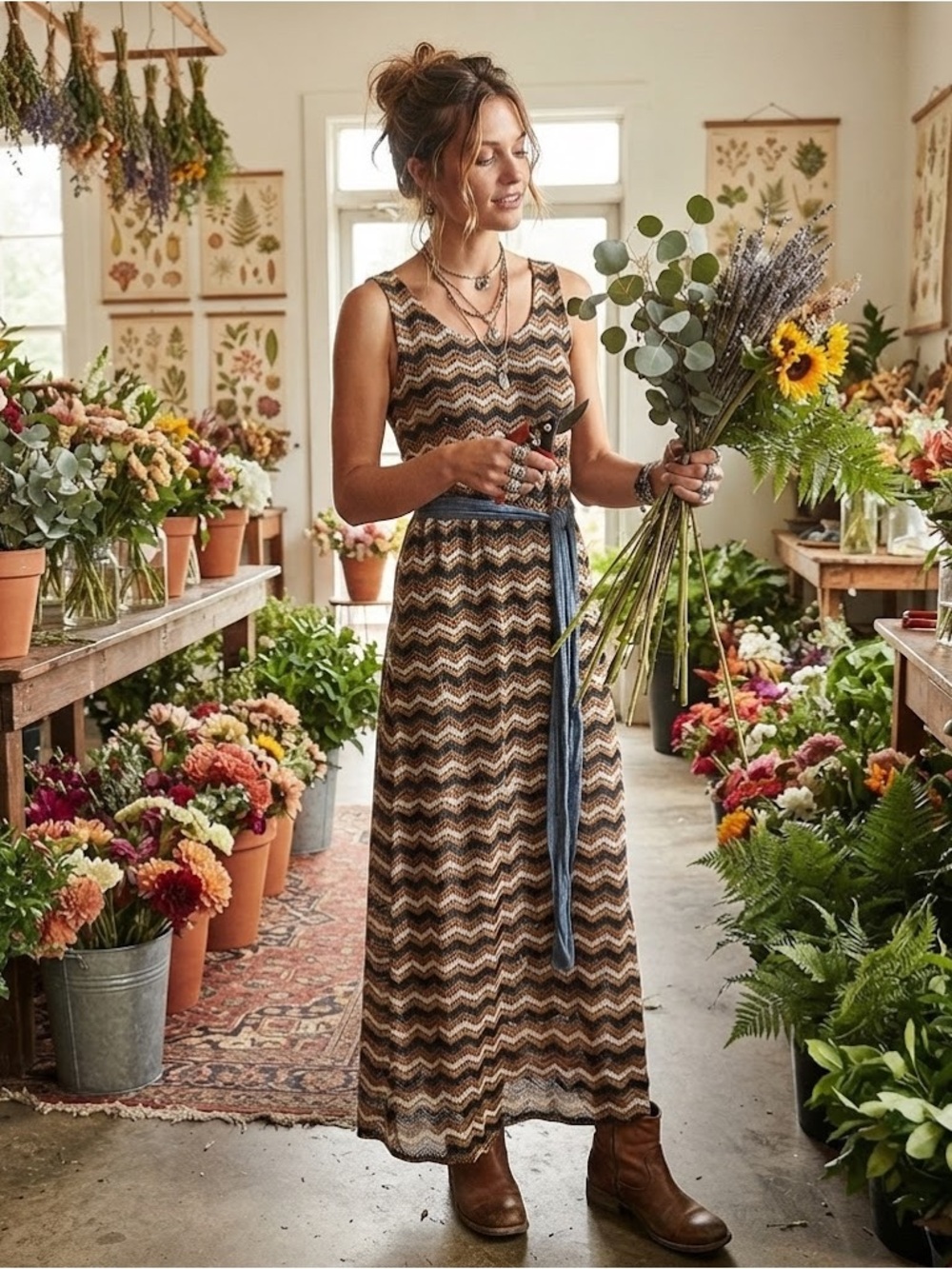 Tacera Striped Sleeveless Knit Maxi Dress Sheer Hem Belted Size M